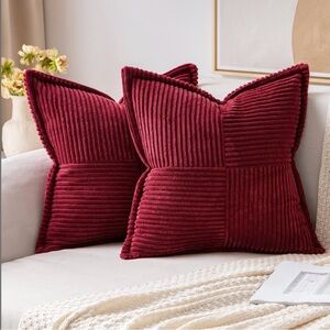 Miulee Burgundy Corduroy Pillow Covers 18x18 Inch With Splicing Set 2 Textured